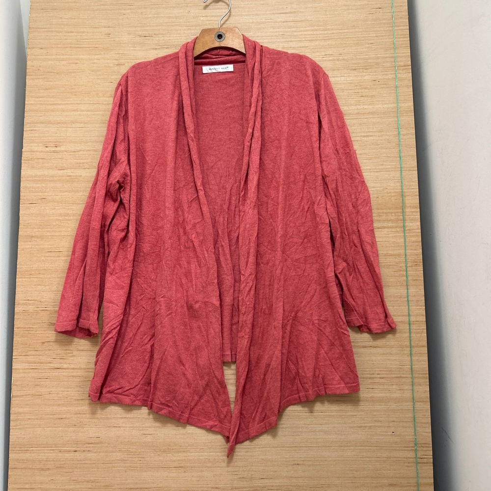 August Silk Womens Coral Red Open Front Draped Shawl Collar Cardigan Sweater